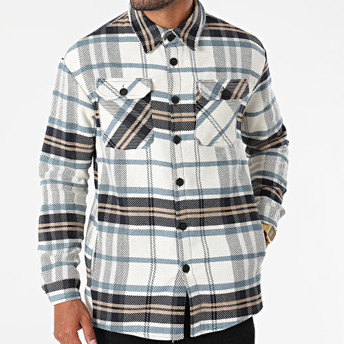 Chemise Manches Longues A Carreaux UP-C072 Beige Bleu Marine