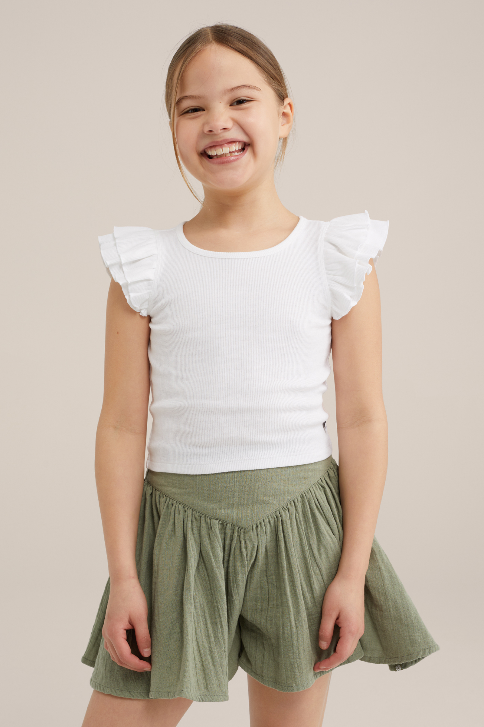 Meisjes cropped T-shirt met ruches WE Fashion Wit