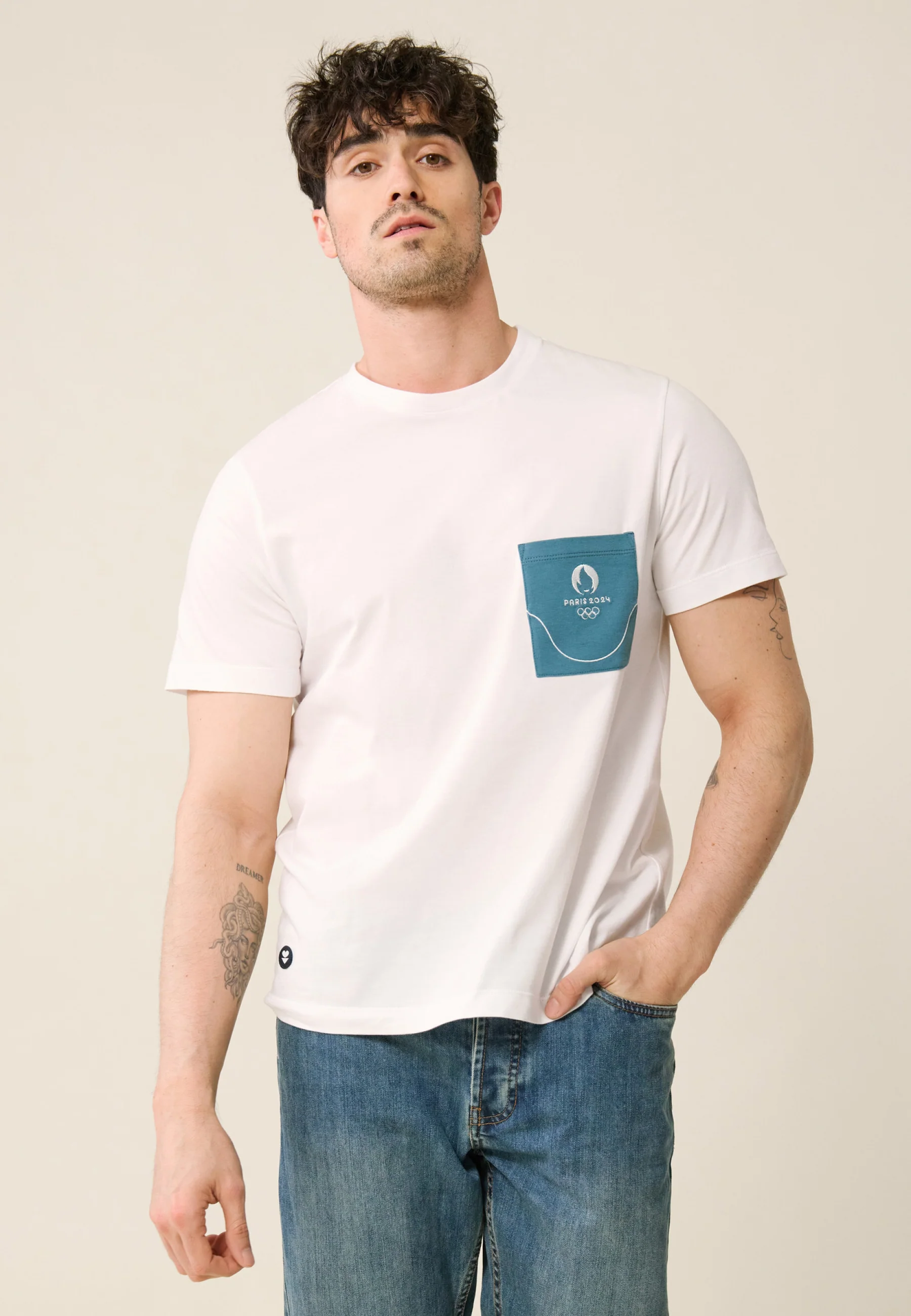 T-shirt de pyjama mixte col rond en coton-Jean-F Blanc