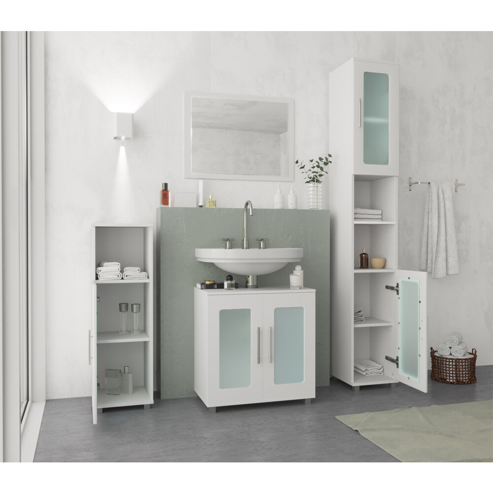 VICCO Badspiegel 45 x 60 cm Weiß -Badezimmerspiegel Spiegel Bad Hängespiegel