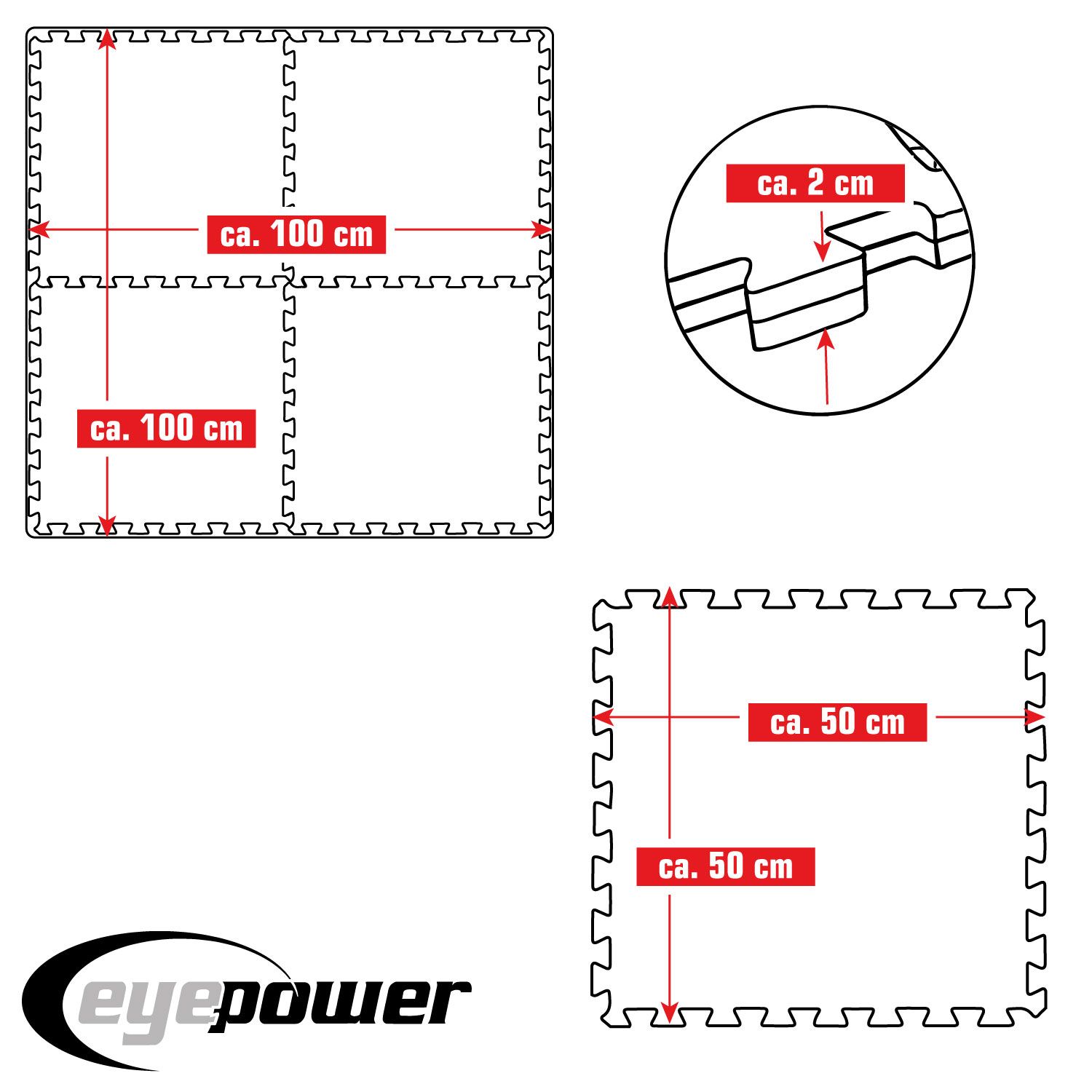 eyepower Bodenschutz-Fitnessmatte 50x50x2 cm 4er Set