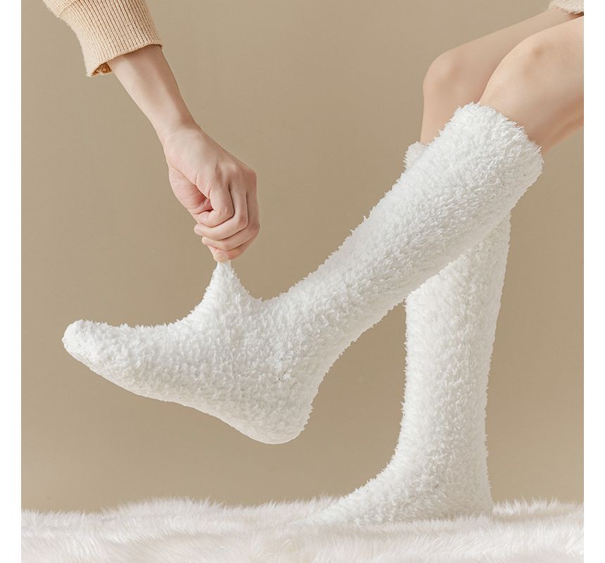 Mimiyu - Set van 2 paar: effen fleece kniekousen