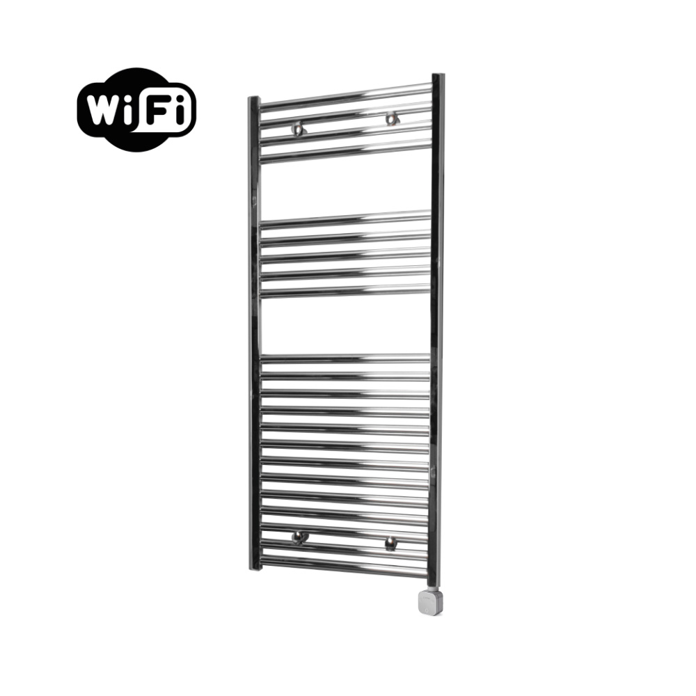 Sanicare Carini elektrische Wifi radiator 112x45cm chroom met thermostaat chroom rechtsonder