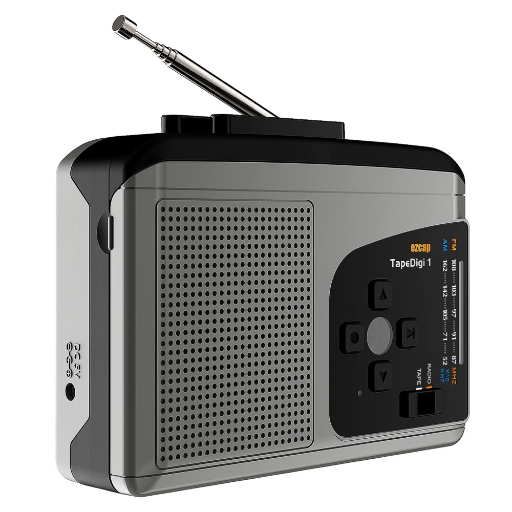 Kassetten MP3 Konverter Kassettenspieler mit microSD Recorder / AM und FM Radio   3.5mm Klinke - Schwarz / Grau