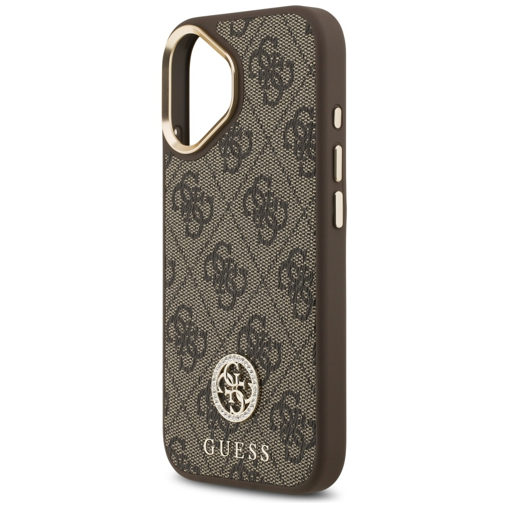 (130cm) iPhone 17 MagSafe Necklace Hardcase Hülle Crossbody 4G Strass Logo & Big Strap (GUHMP17SP4G4DCSW) - Braun