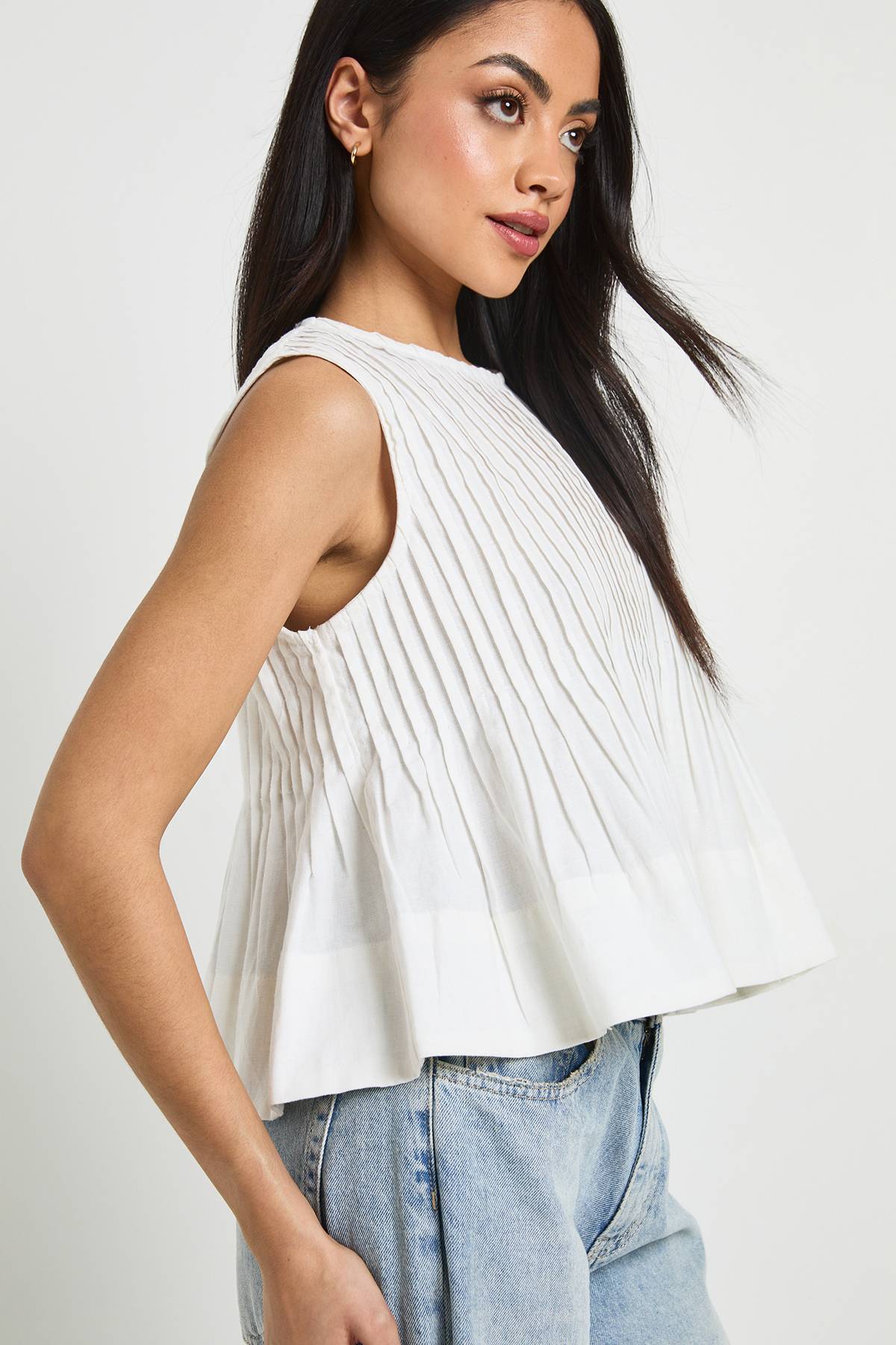 boohoo Haut Plissé Aspect Lin