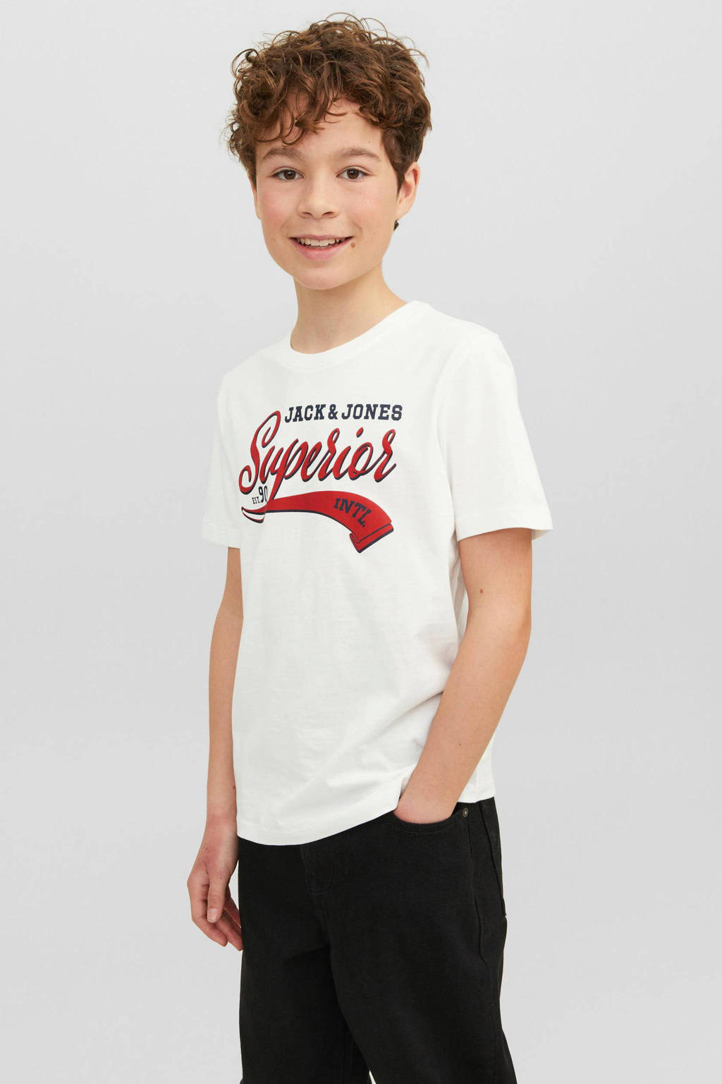 JACK & JONES T-shirt JJELOGO van katoen offwhite