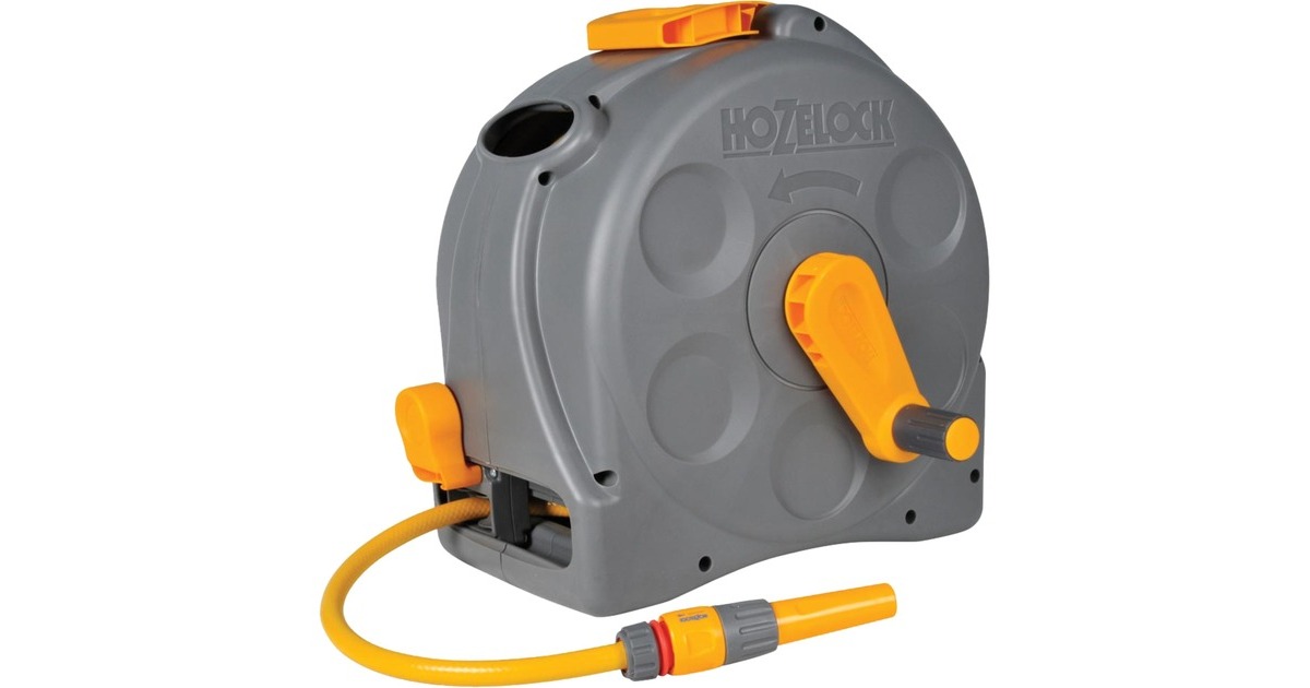 Hozelock2415 Compact Enclosed Reel 2 in 1 slanghaspel  (Grijs/geel, 25 meter)