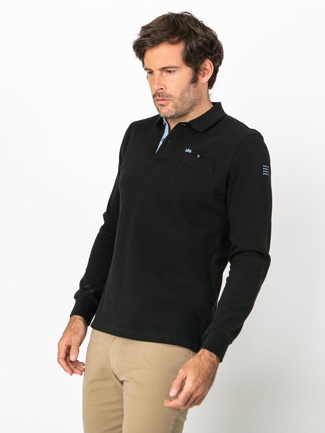 Polo Homme Manches Longues Coton Noir