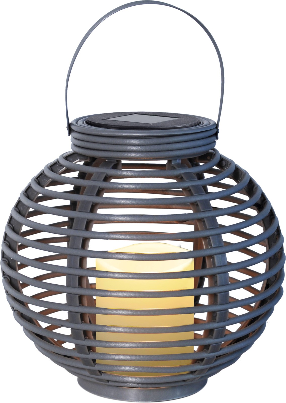 Solarleuchte - grau - Rattan - mit Feuereffekt