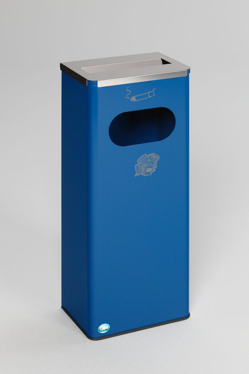 PROREGAL Robuuste Combi-asbak met RVS Deksel HxBxD 76 x 31 x 22 cm Gegalvaniseerd Staalblauw
