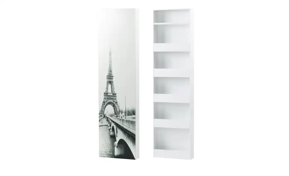 Schuh- und Mehrzweckschrank Santarem Weiß Spiegelfront mit Motiv Paris