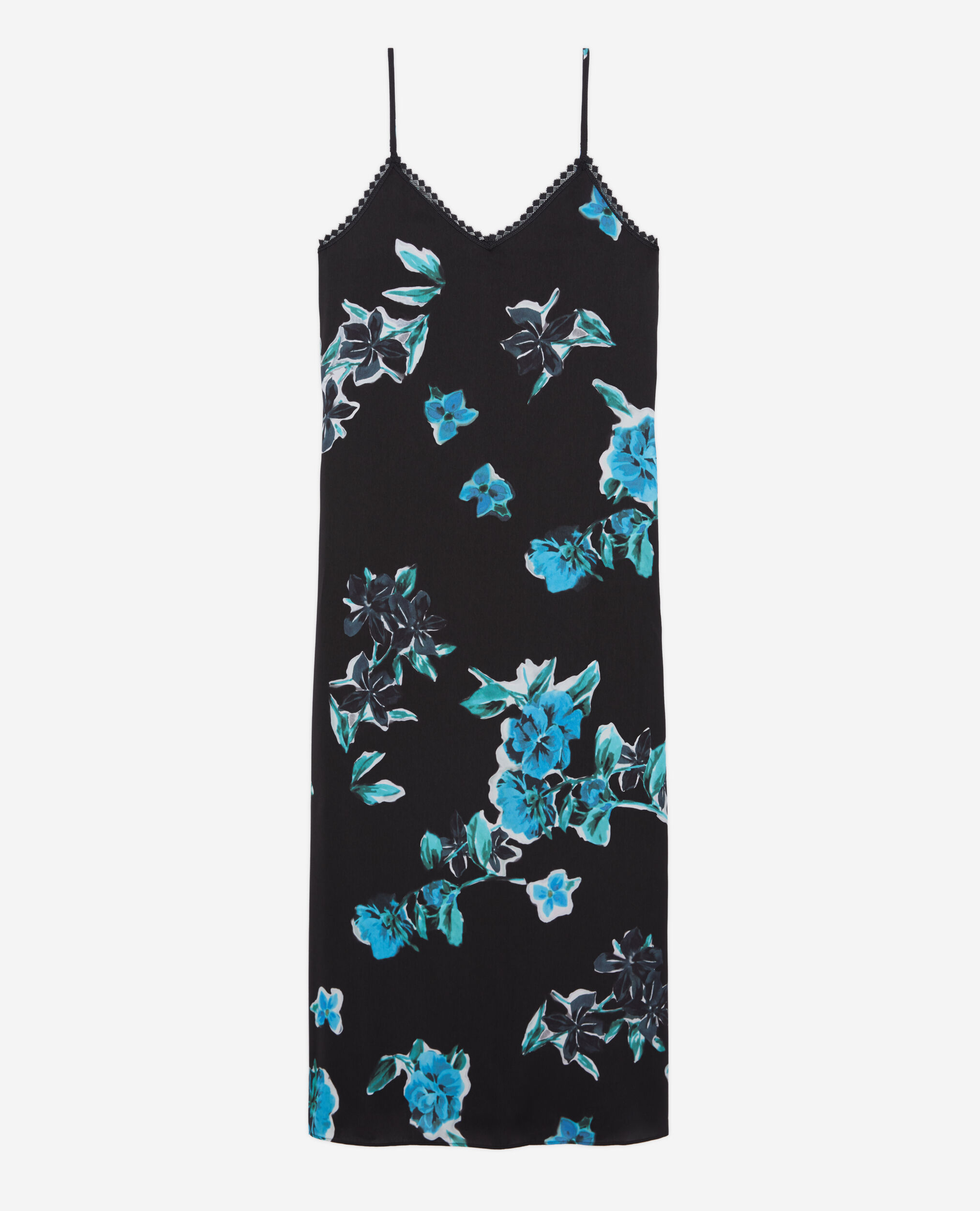 Robe nuisette longue imprimée avec détails en dentelle