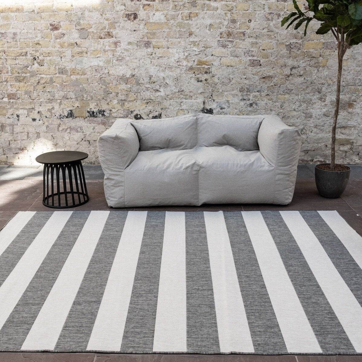 Eva Interior Buitenkleed Stripes Grijs|Wit dubbelzijdig - 160 x 230 cm
