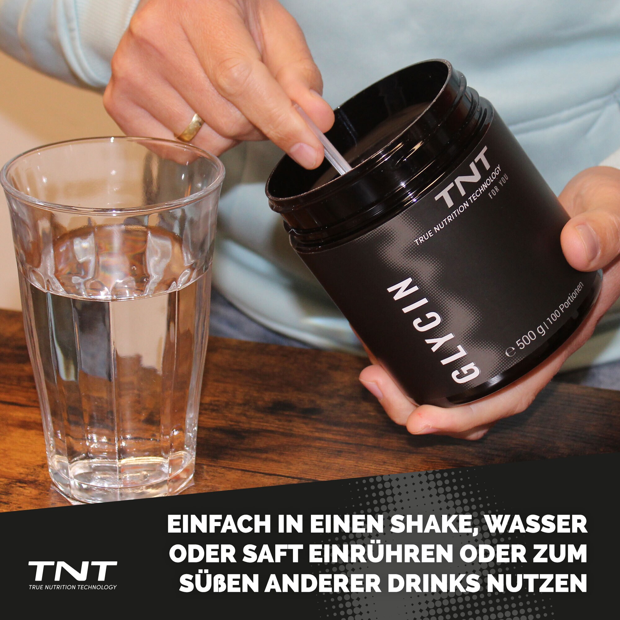 TNT Glycin Pulver frei von Zusatzstoffen und Allergenen. Süßer Geschmack