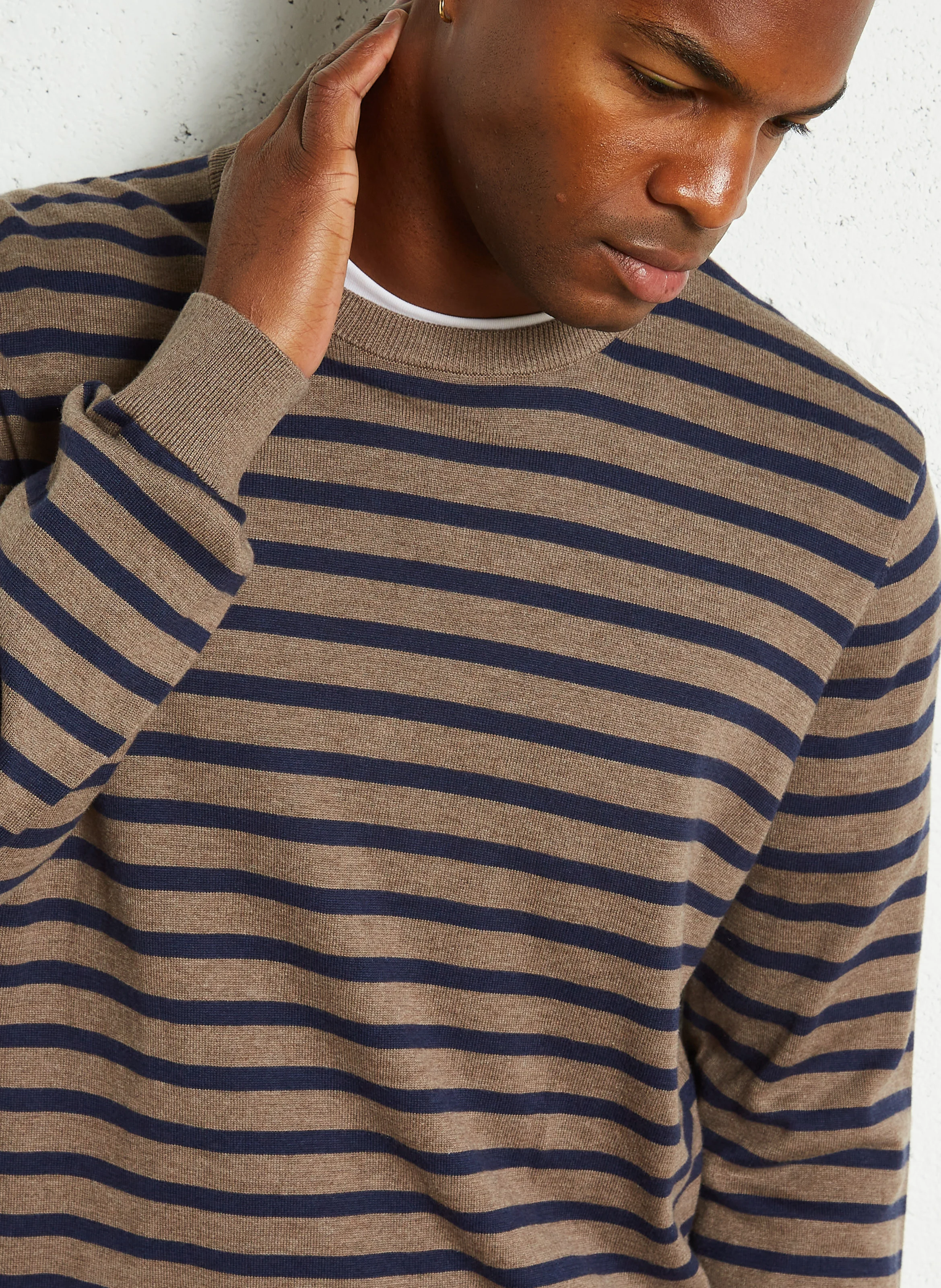 Pull col rond rayé en coton et en soie mélangés | Multicolore