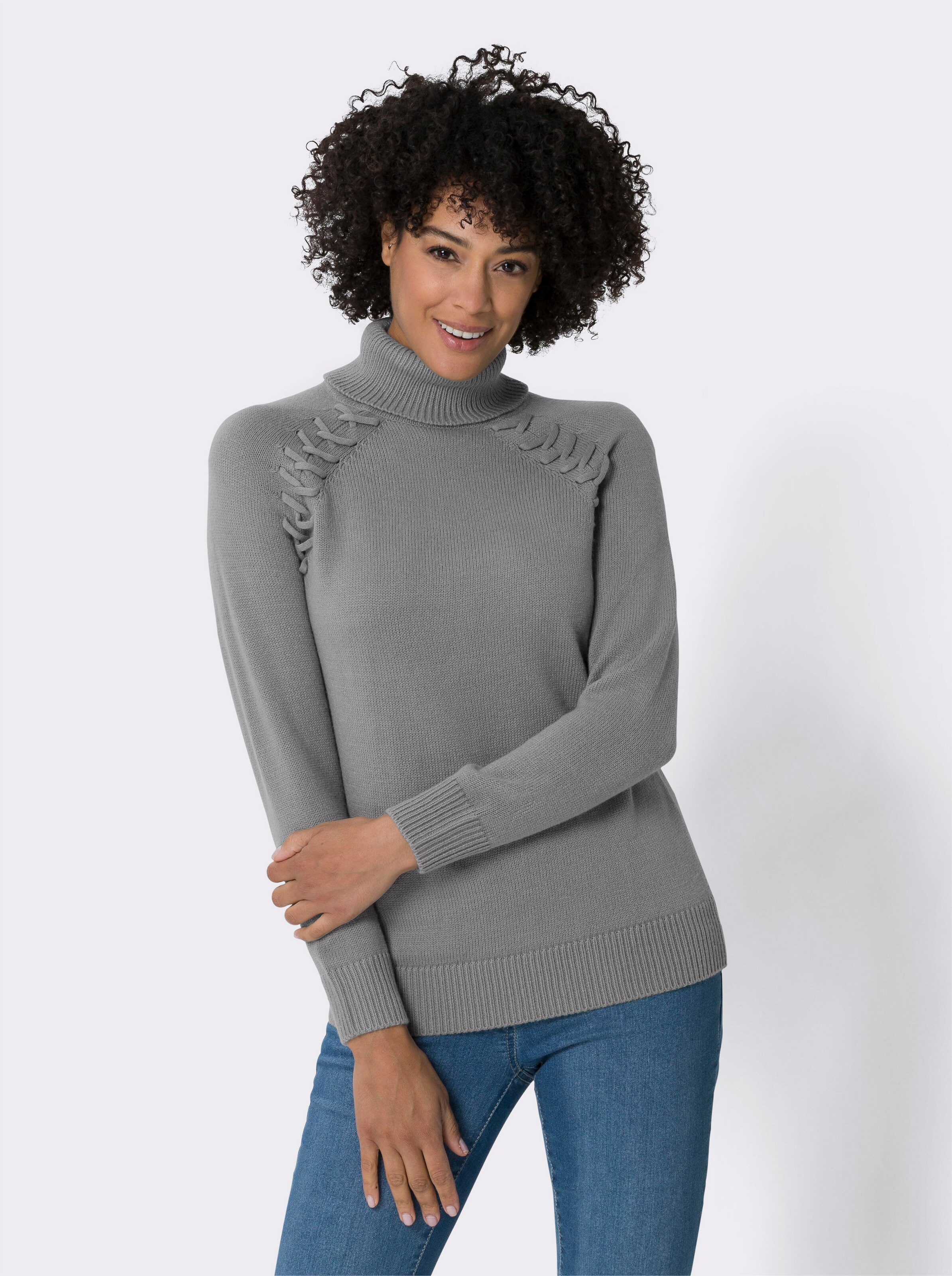 Rollkragenpullover mit Zierband-Detail