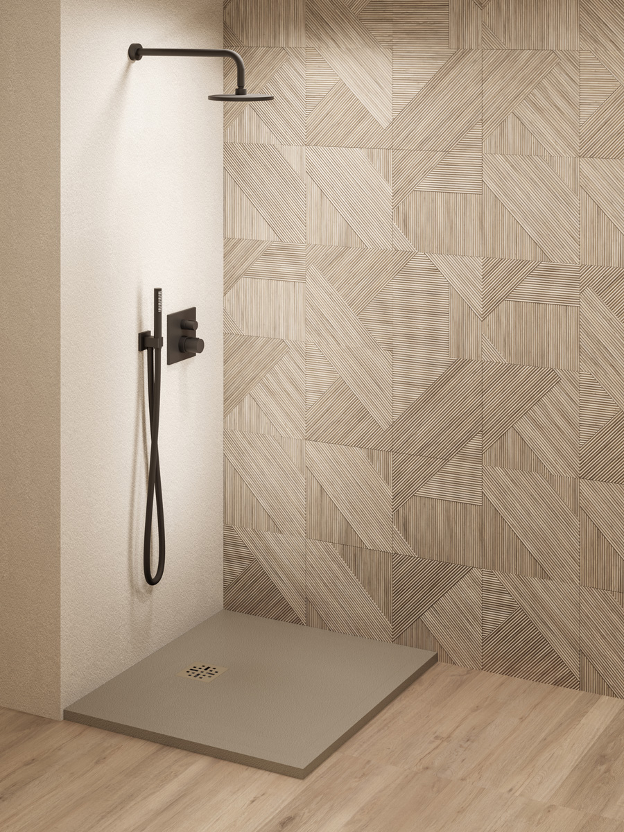 Saniclear Lino douchebak 80x80cm met stone finish cappuccino