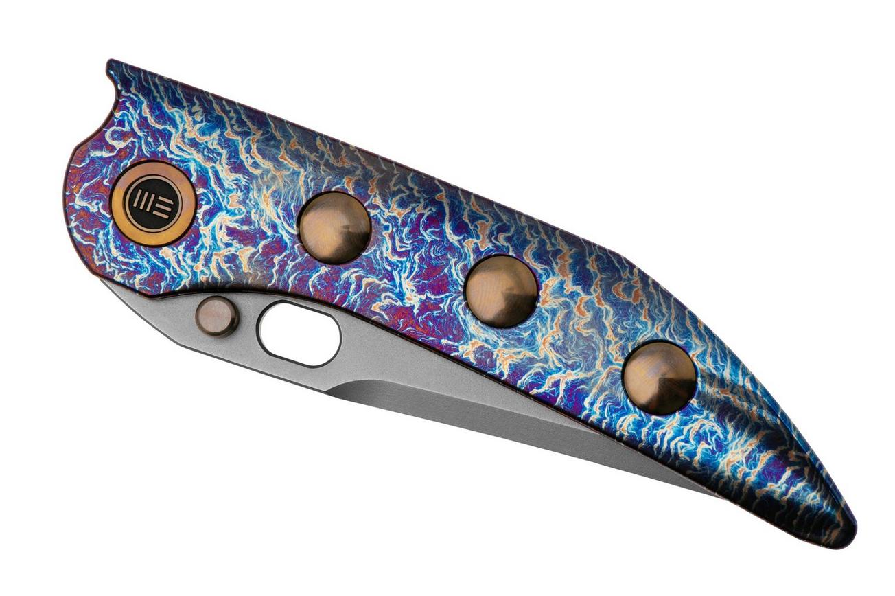 WE Knife Attor WE23037-2 Polished Bead Blasted CPM 20CV, Flamed Titanium, Golden Titanium Inlay zakmes, Dalibor Bergam design