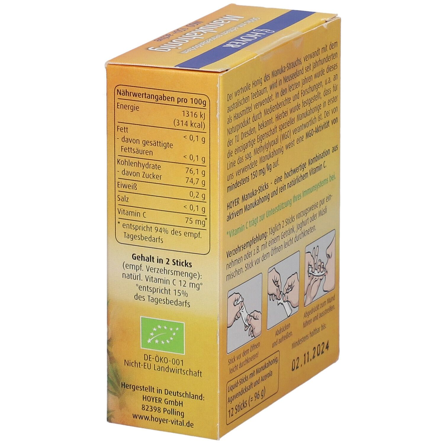 HOYER Manukahonig Liquid-Sticks