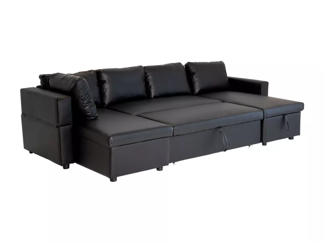 Canapé panoramique convertible simili SCOTT 4 places noir - HAPPY GARDEN