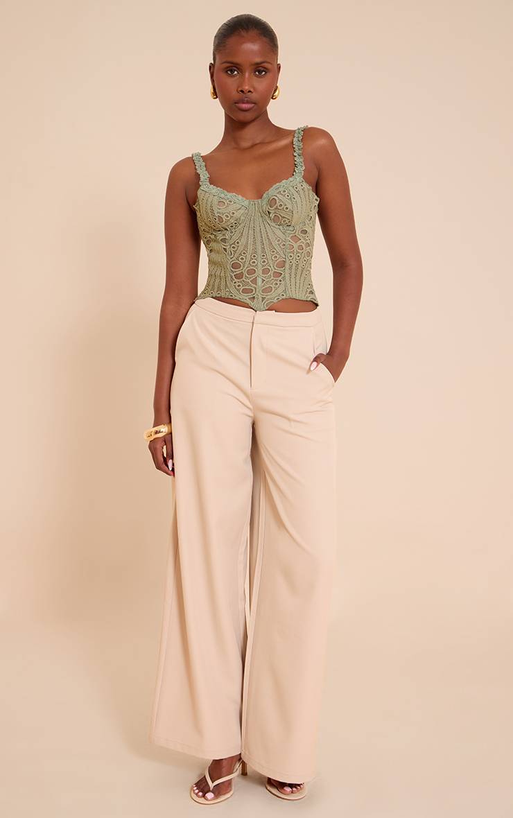 Vert Sauge Corset En Dentelle Florale Transparente Texturée À Bretelles