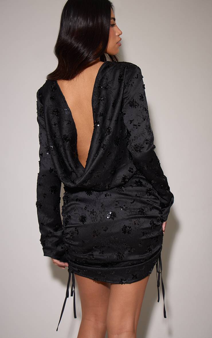 Noir Robe Moulante En Velours À Sequins Avec Dos Drapé Et Fronces