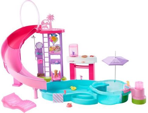 Barbie - Droomzwembad - Speelset - Met Glijbaan en Bubbelbad en Meer dan 20 Accessoires