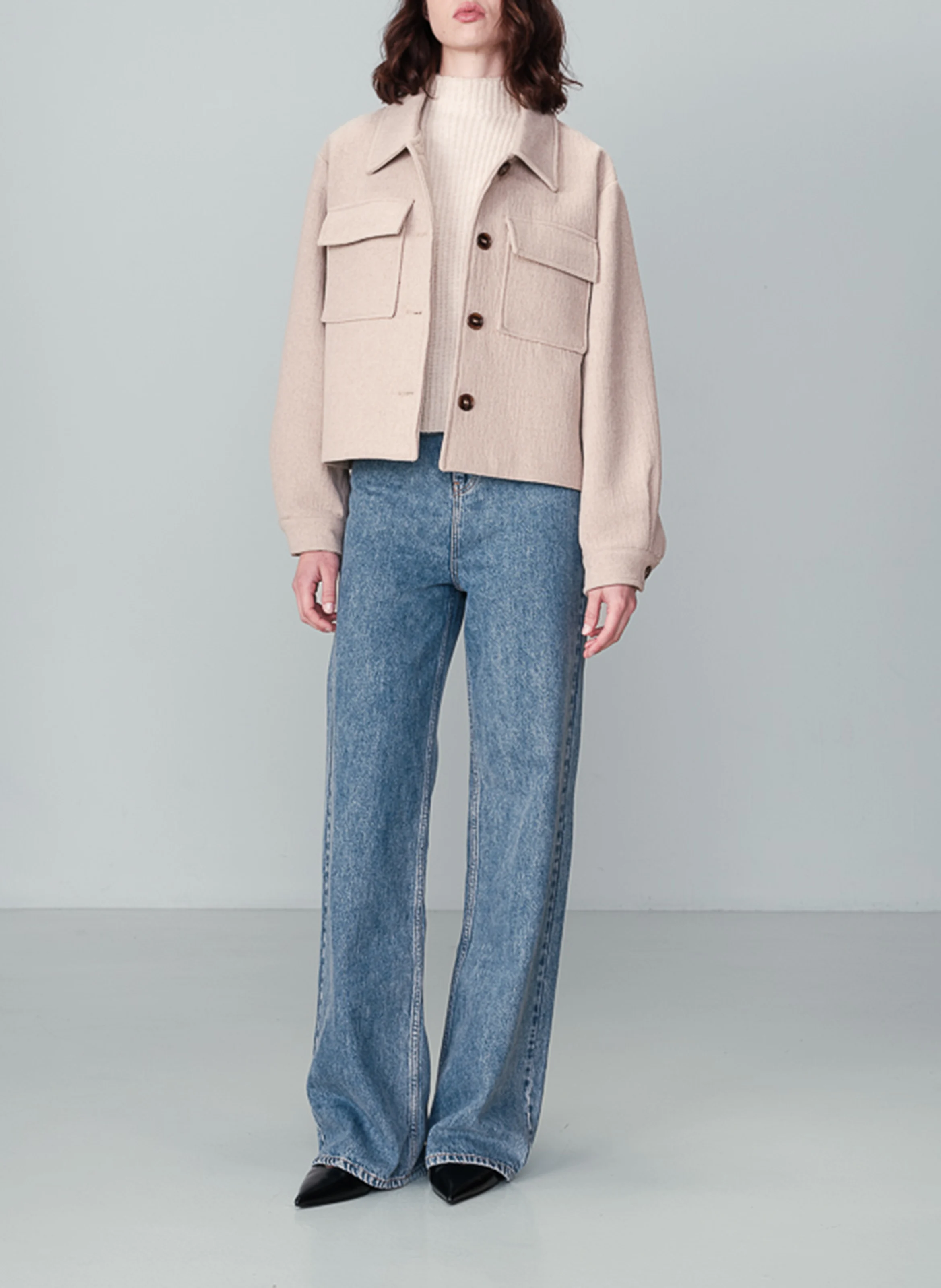 NOVEMBRE - Veste col classique droite en laine mélangée | Beige