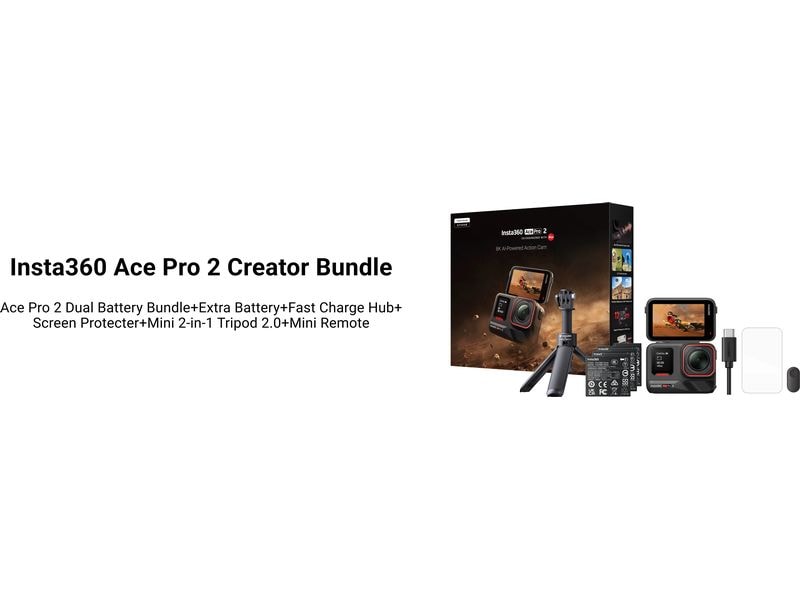 Insta360 Actionkamera Ace Pro 2 Creator Bundle 8K Pro Action Cam mit Stativ, Akkus und Zubehör