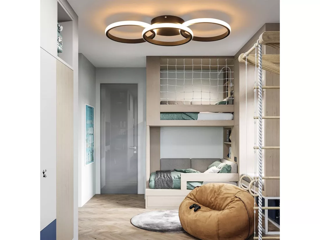 NETTLIFE Plafonnier LED Noir moderne Rond avec blanc chaud lampe de cuisine 36W pour salon, salle à manger, chambre, couloir