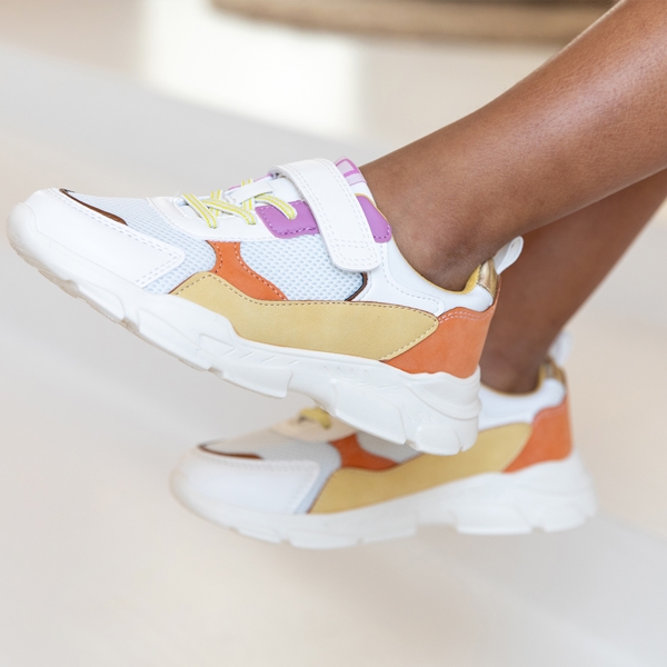 Blue Box meisjes dad sneakers wit geel