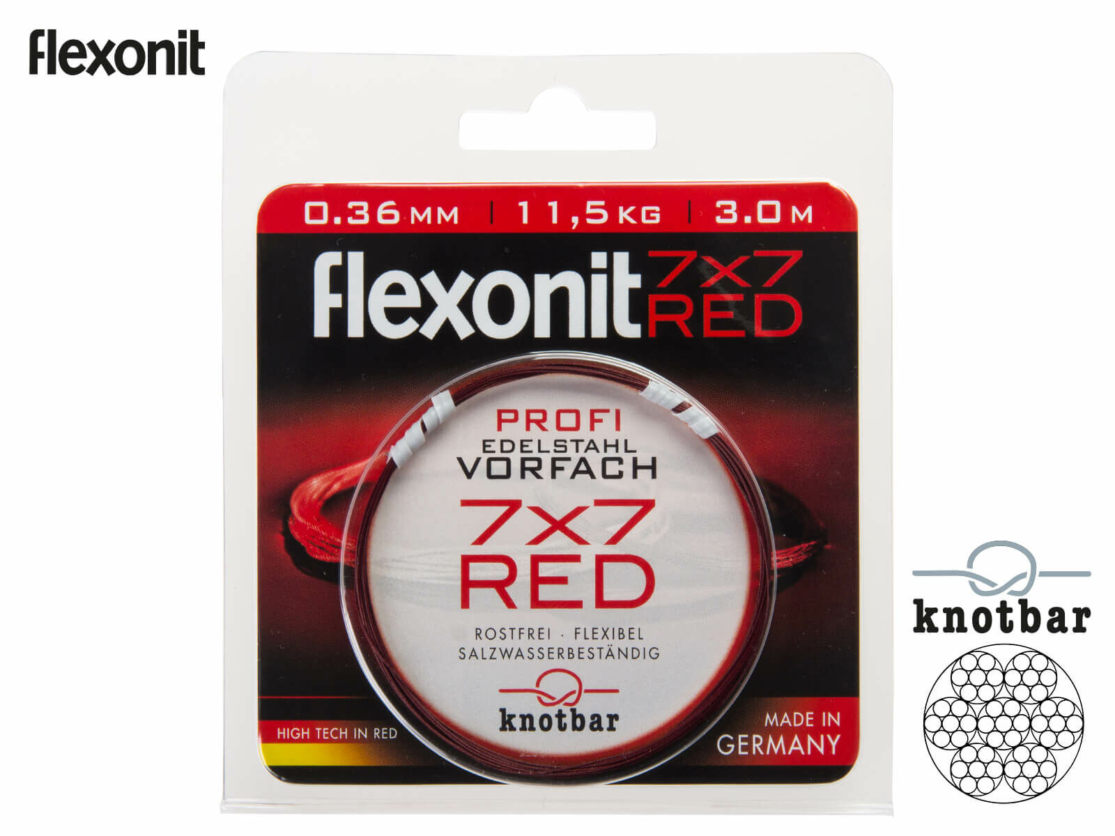 3 m flexonit Stahlvorfach 7x7 RED - 6.8 kg (0.27 mm)