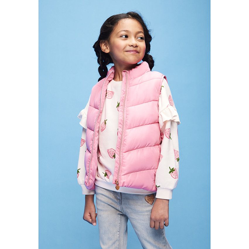 Jean droit en denim patch cœur pailleté pour fille - Gris chiné
