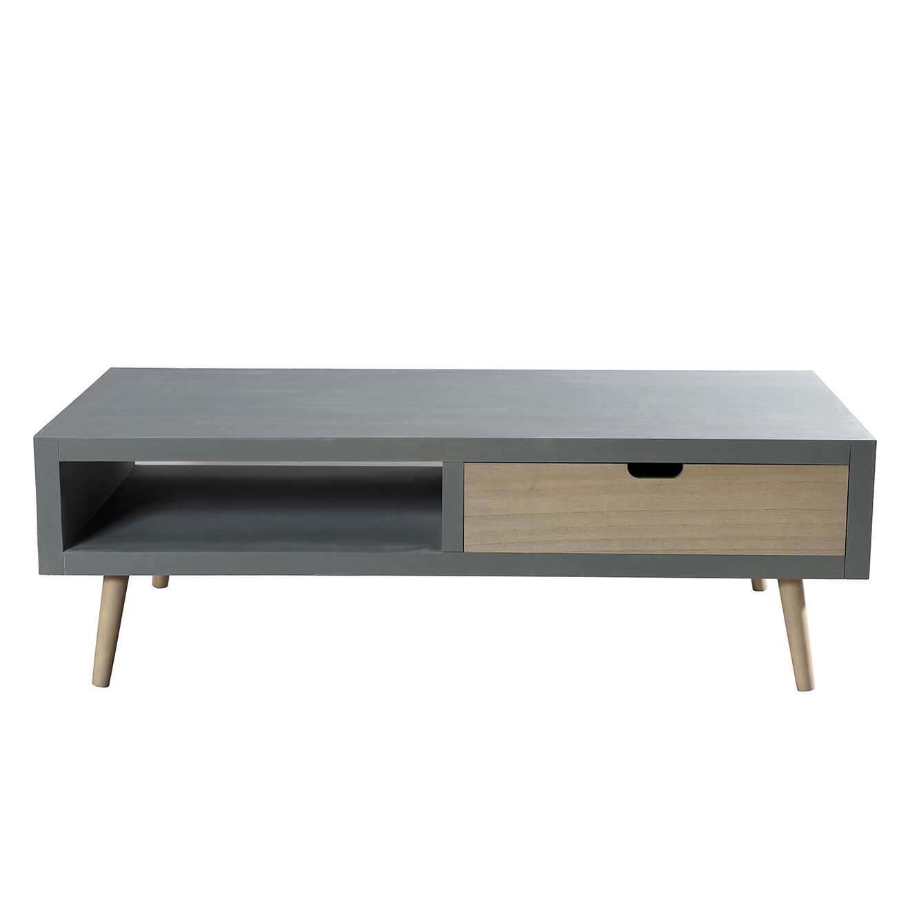 Macabane Table basse 1 niche & 2 tiroirs Lorenzo grise - 120x60x38.5 cm