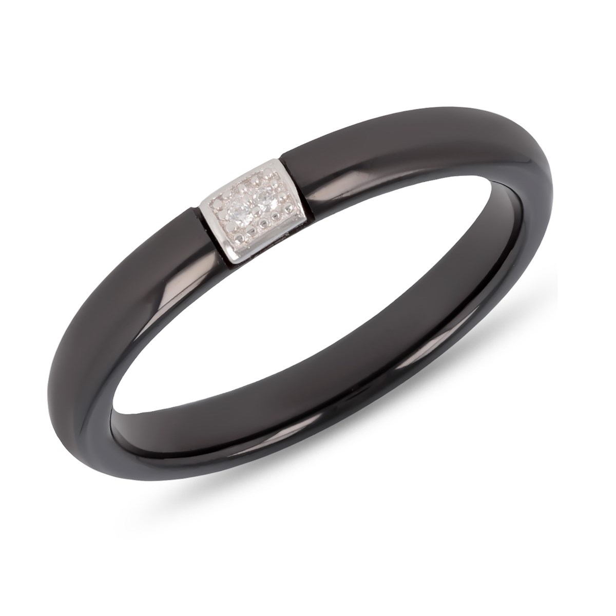 Bague céramique et argent rhodié avec cubic zirconia forme carrée