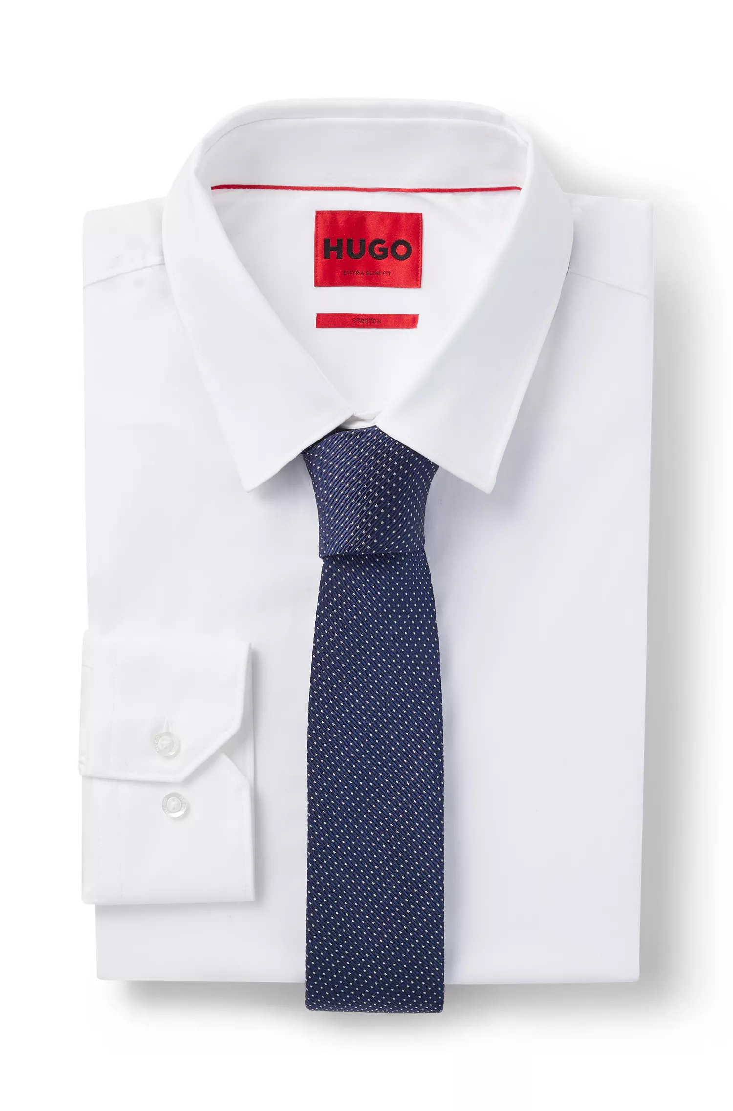 Gravata HUGO em mistura de seda vermelha com padrão jacquard.