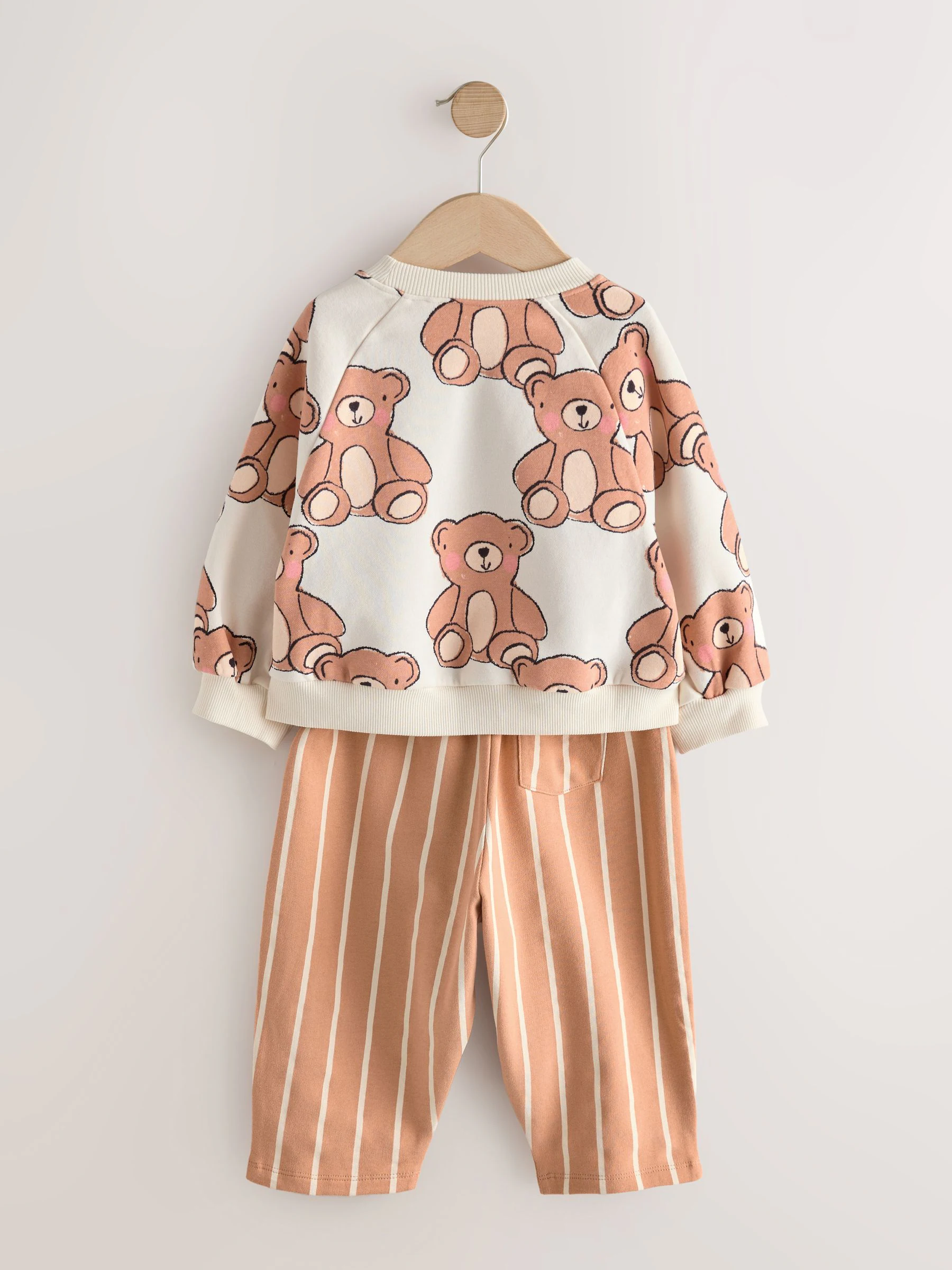 Bruine, neutrale teddybeer - Set van sweatshirt en joggingbroek met rechte wijde pijpen (3mnd -7jr)