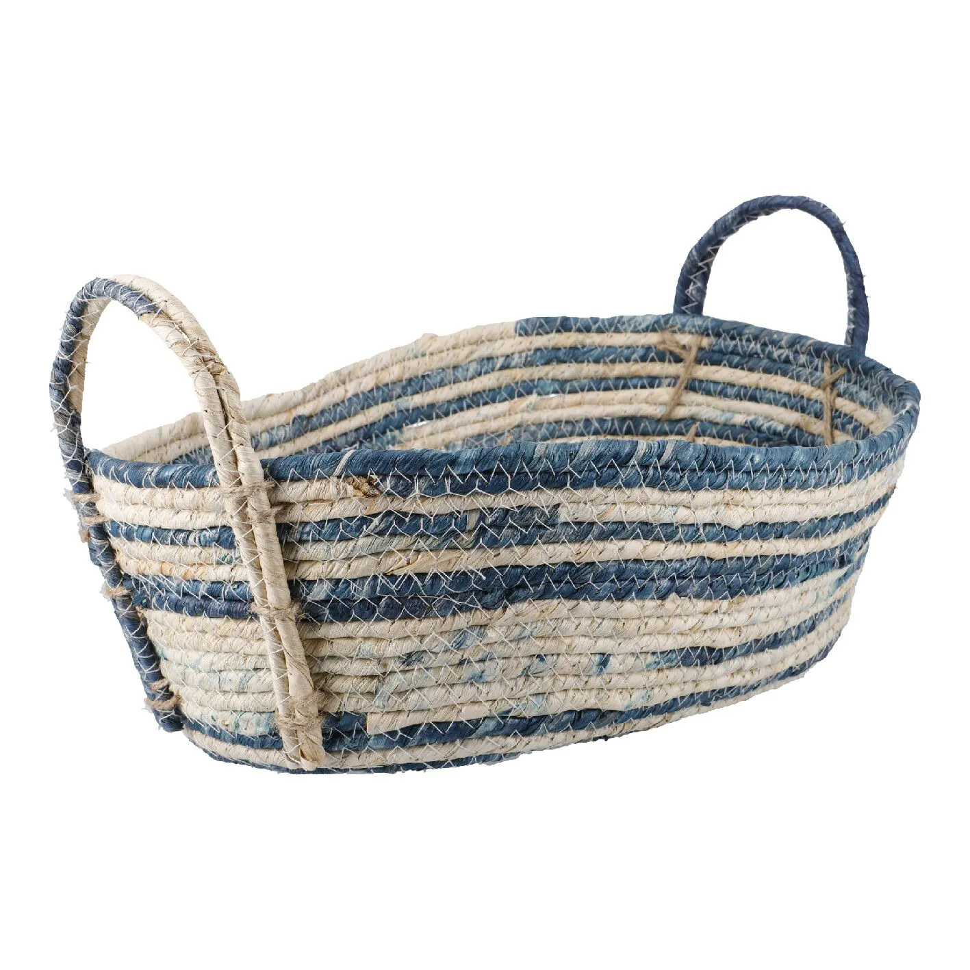 Korb Streifen, oval, blau/natur, 42 cm