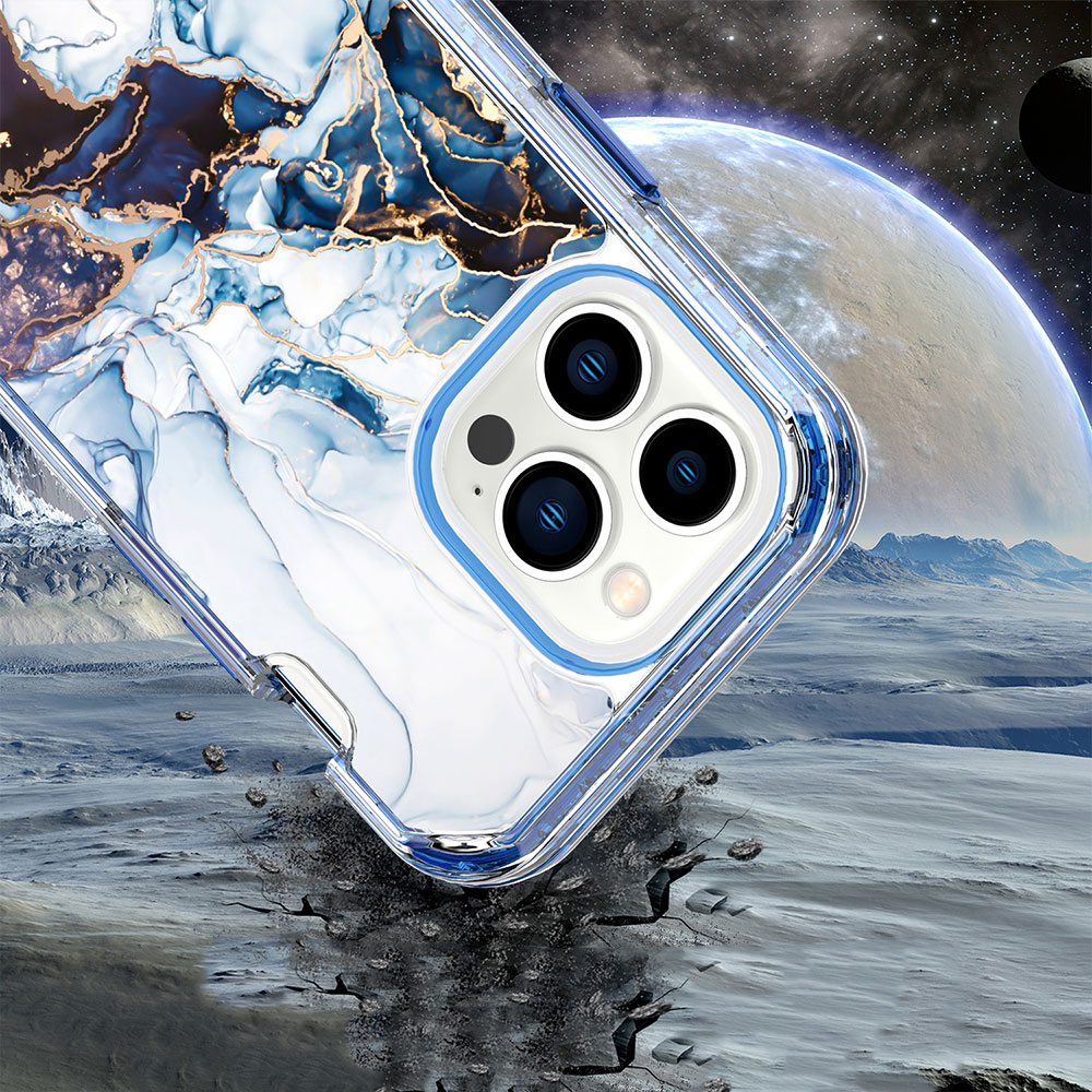 iPhone 12 / iPhone 12 Pro Hybrid Hülle TPU Bumper mit Acryl Rückseite im Marble Marmor Design - Style 3