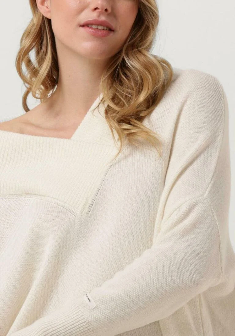 10DAYS witte 10days midi jurk soft knit v-neck dress