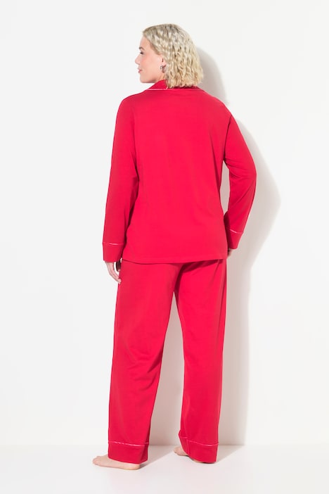 Pyjama, Satin-Piping, Reverskragen, Langarm