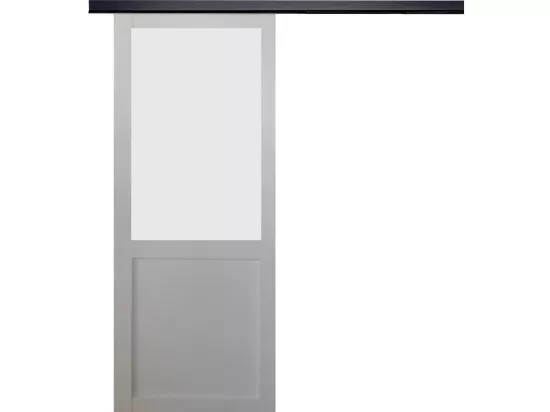 Porte Coulissante Athena Blanc H204 X L73 + Rail Alu Bandeau Noir Gd Menuiseries