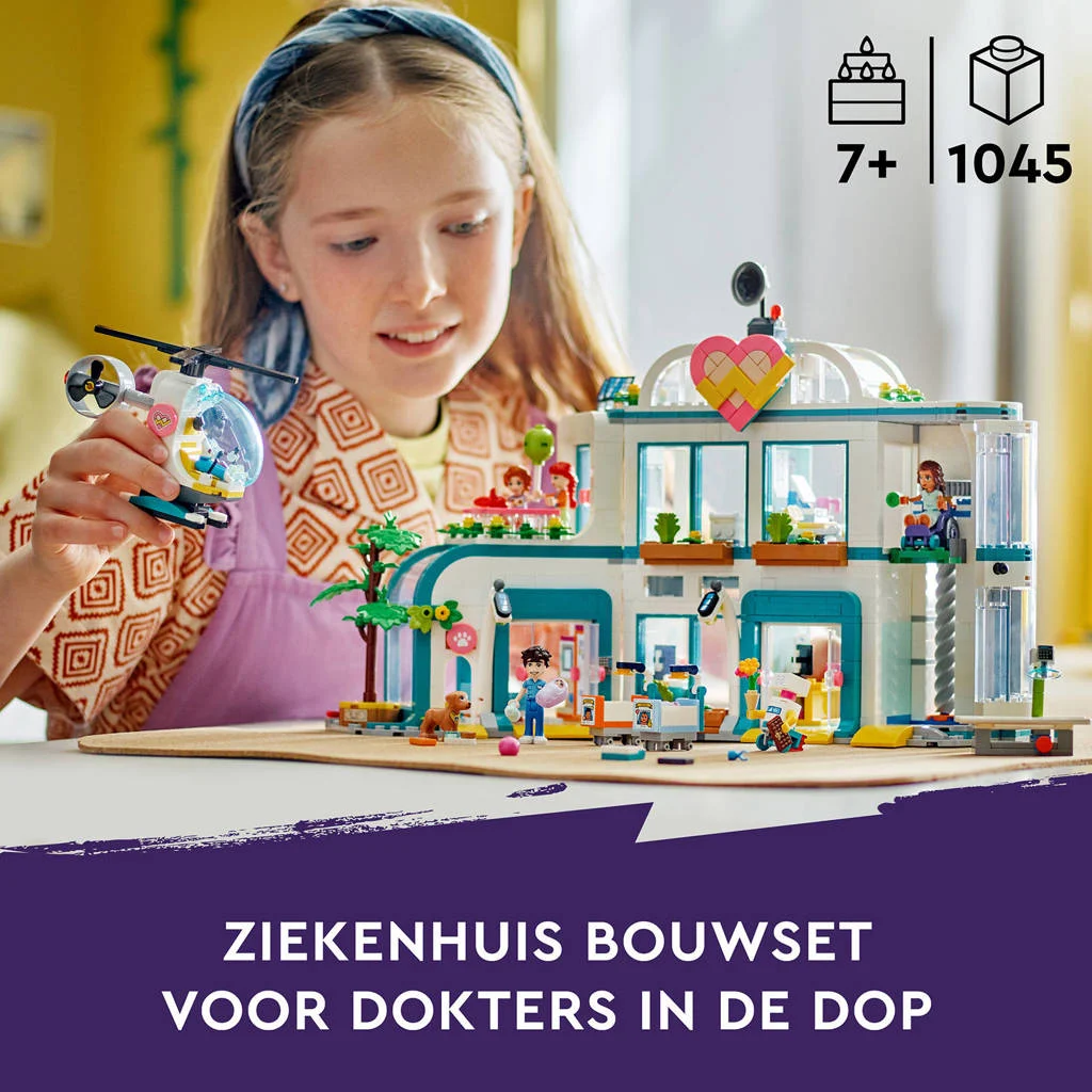 Veel speel plezierHeartlake City ziekenhuis Speelgoed met Robot, Mini Poppetjes en Helikopter 42621