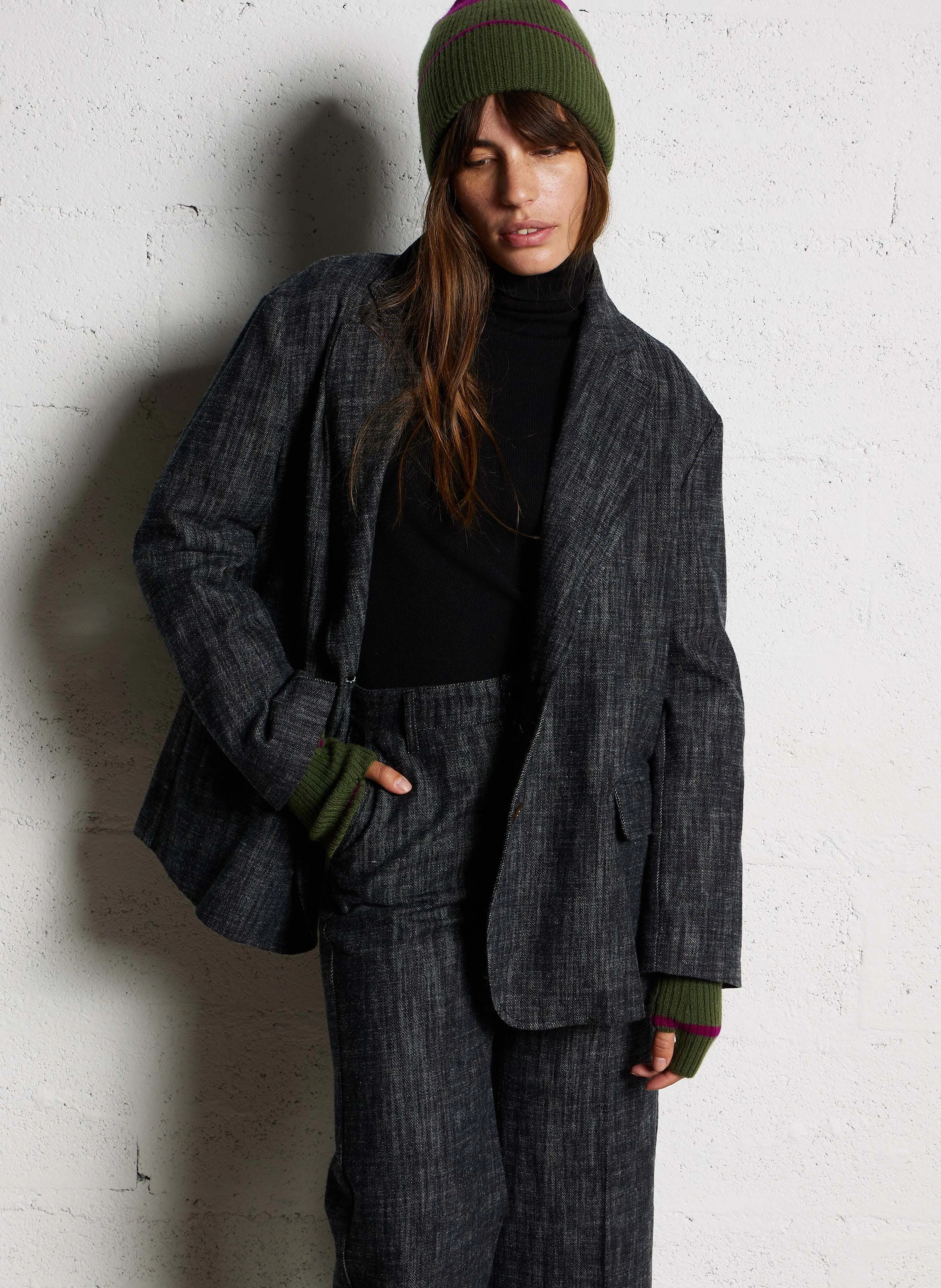 ATHALIA - Veste col tailleur ample en coton | Noir