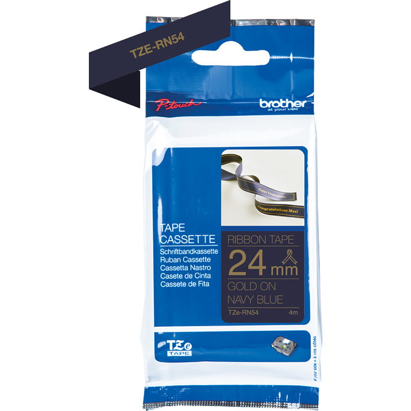 Brother P-Touch Stoffband TZe-RN54, 24 mm, gold auf marineblau