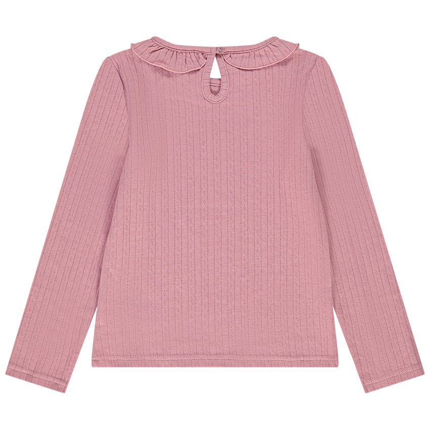 T-shirt manches longues maille pointelle côtelée pour fille - Multicolore