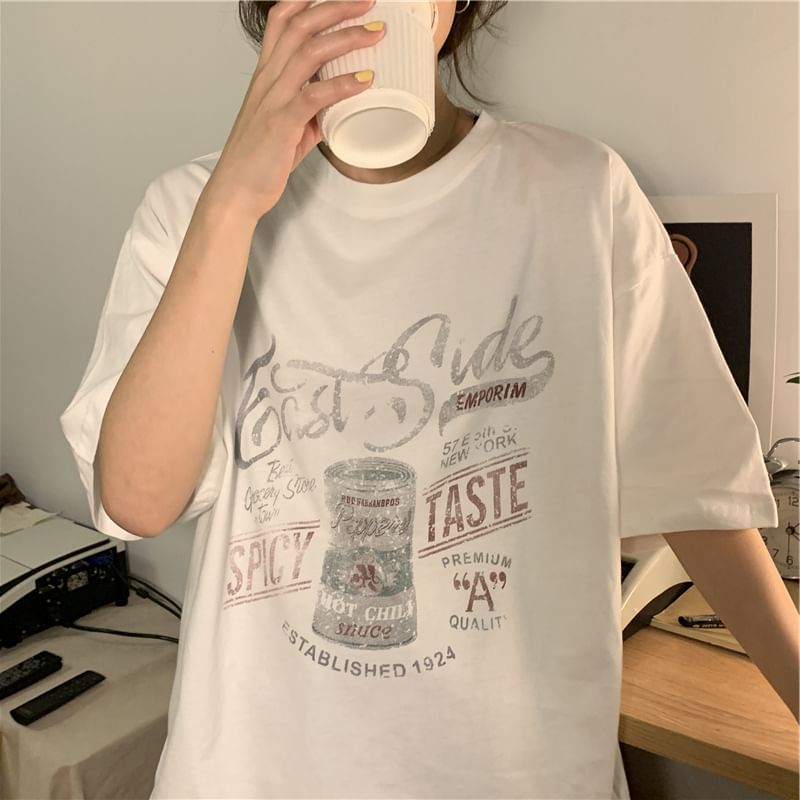 Iduna - Vintage-stijl print T-shirt met korte mouwen