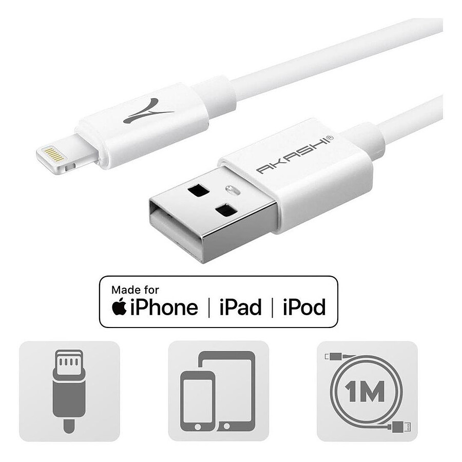 Akashi Câble Lightning Certifié MFI - 1m
