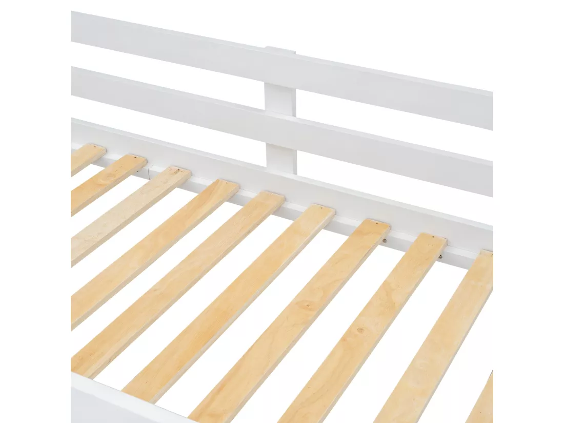 Lit superposé 90x200 cm - en bois de pin et MDF - avec LED, 2 tiroirs, échelle et toboggan - Blanc